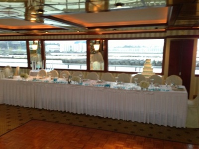 NJ charter yacht Cornucopia Destiny head table